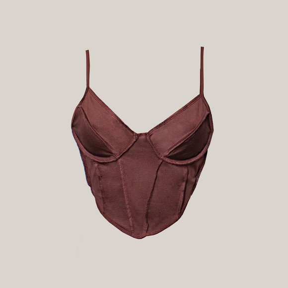 ShopMonteza Phoenix Brown crop tank top with trendy reverse stitching - Picture 1 of 5